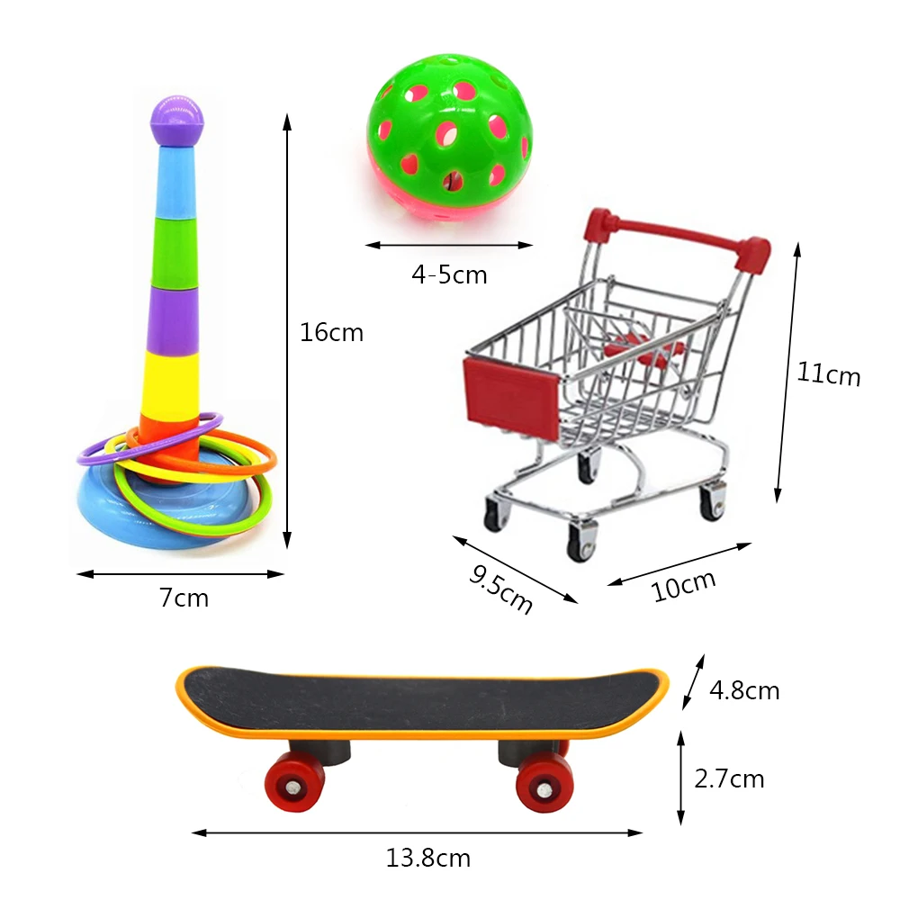 Bird Parrot Toy Set Mini Supermarket Shopping Cart Trolley Skateboard Ring Bell Pet Interactive 3/4 | Дом и сад