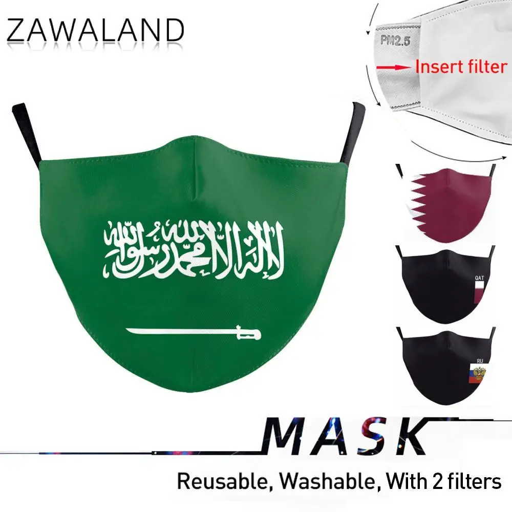 

Zawaland Unisex Reusable Country Flag Mask RU QAT SA Anti Dust Print Mask Protective PM2.5 Filter Masks Adult Mouth Mask