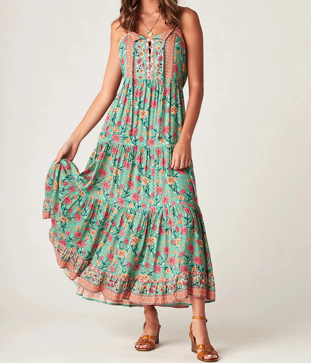 TEELYNN BOHO strapppy платья Gypsy без рукавов летние платья искусственный шелк Цветочный Принт Сарафан Макси платье на бретелях для женщин vestidos