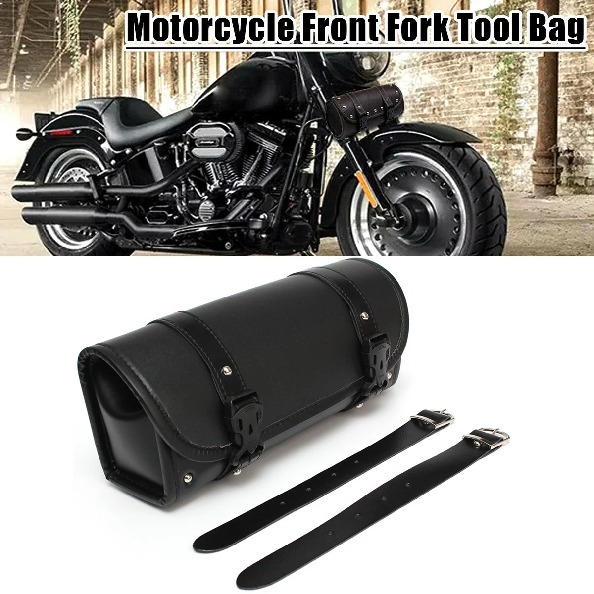 

Black PU Leather Motorcycle Saddlebag Roll Barrel bag Storage Tool Pouch