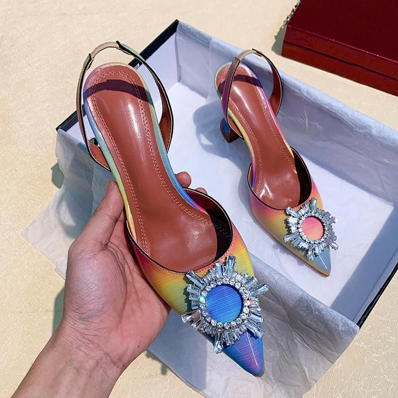 Женские босоножки с острым носком [DEAT] черные и цветами в западном стиле со