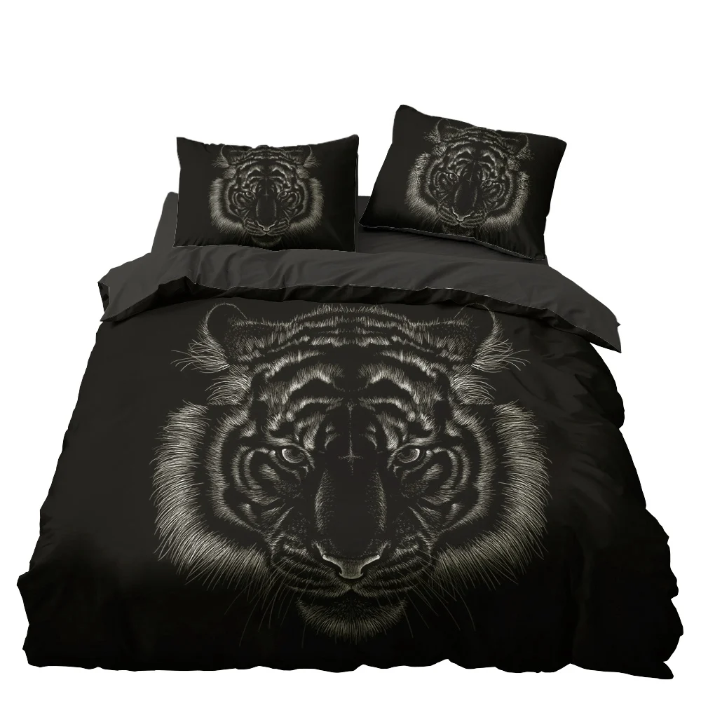 Черный эскиз тигр животное Постельный набор для спальни Декор микрофибра