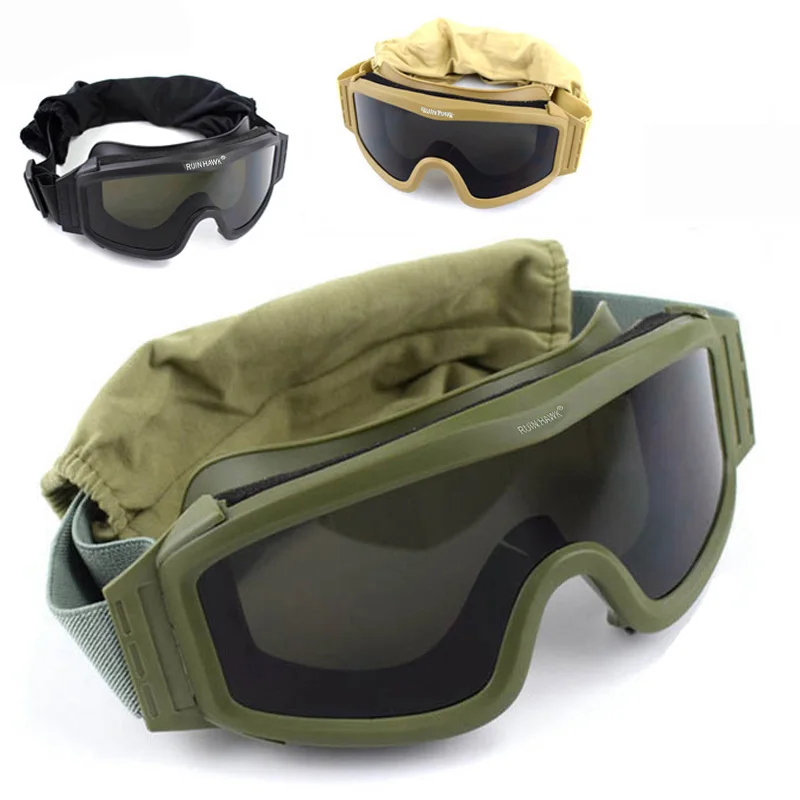 

Black Tan Green Tactical Goggles Military Shooting Sunglasses 3 Lens Army Airsoft Paintball Motorcycle Windproof Wargame Glasses