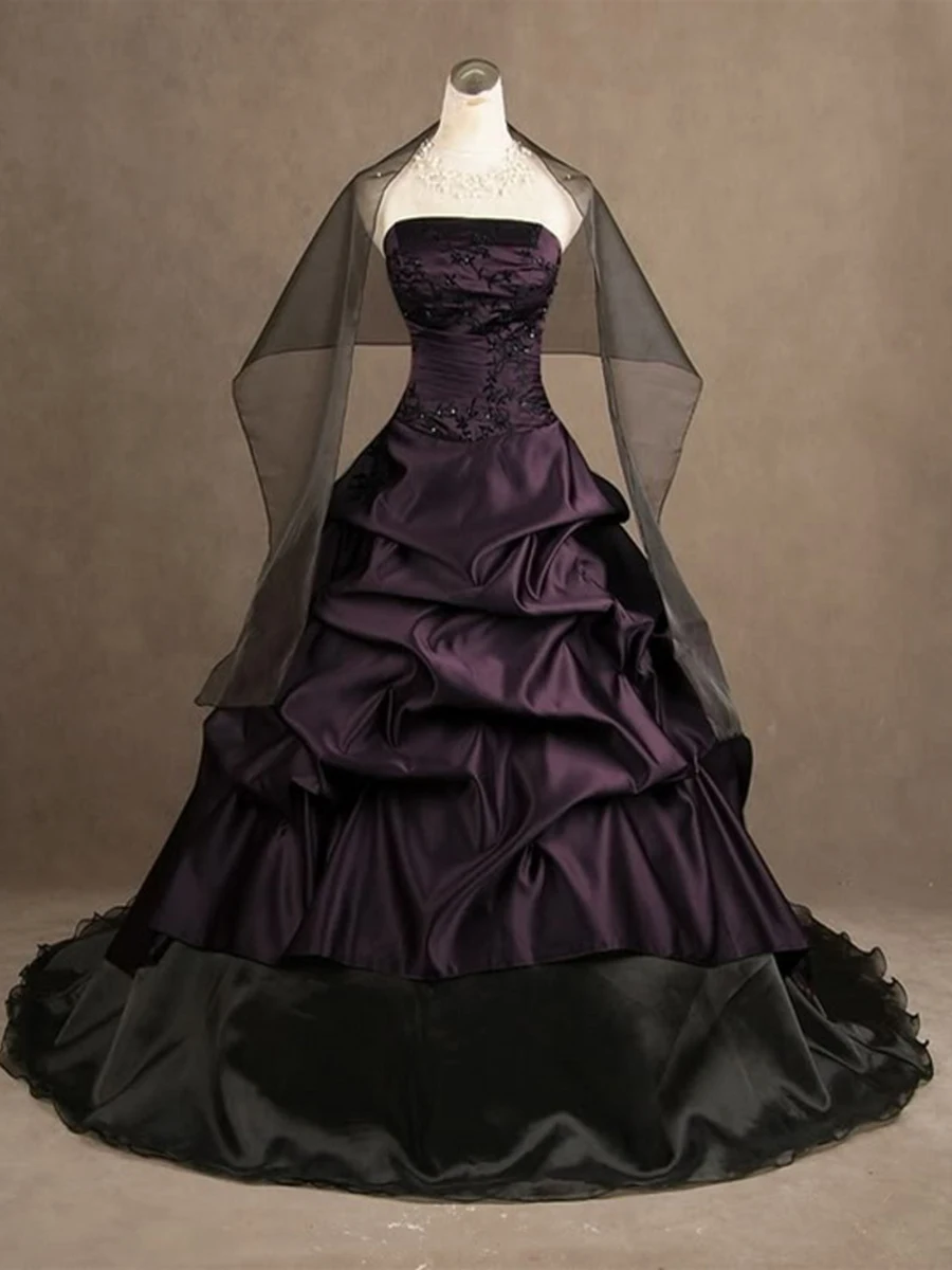 Винтажный вышитый фиолетовый и черный шарф тафта готическое милое платье без