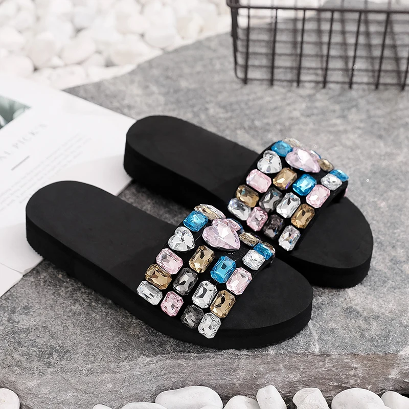 

2020 Women Summer Love Crystal Sandals Slipper Indoor Outdoor Flip-flops Beach Shoes Fashion Female Casual Crystal Slippers