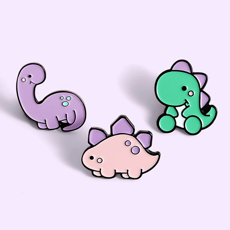 Kawaii Динозавр Детский значок мультфильм розовый фиолетовый тираннозавр