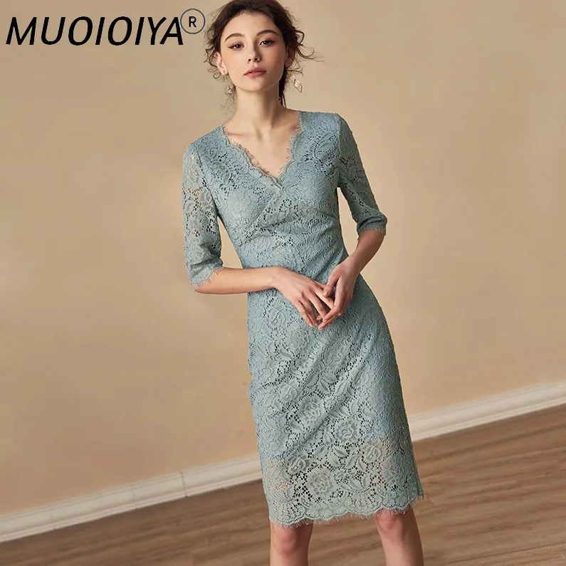 

Женское кружевное платье-карандаш средней длины, элегантное винтажное офисное платье с V-образным вырезом, весна-лето 2021