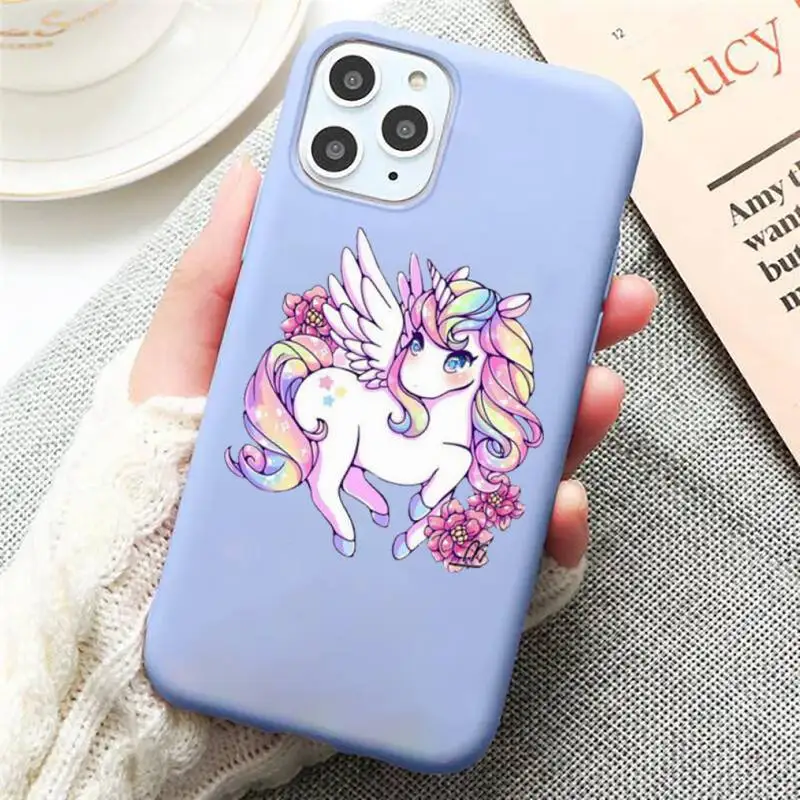 

Cute cartoon animal rainbow unicorn Phone Case Candy Color for iPhone 6 7 8 11 12 s mini pro X XS XR MAX Plus