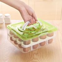 refrigerator kitchen storage egg visible tray case with 2 layers 32 cells eggs organizer box with lid and handle egg container