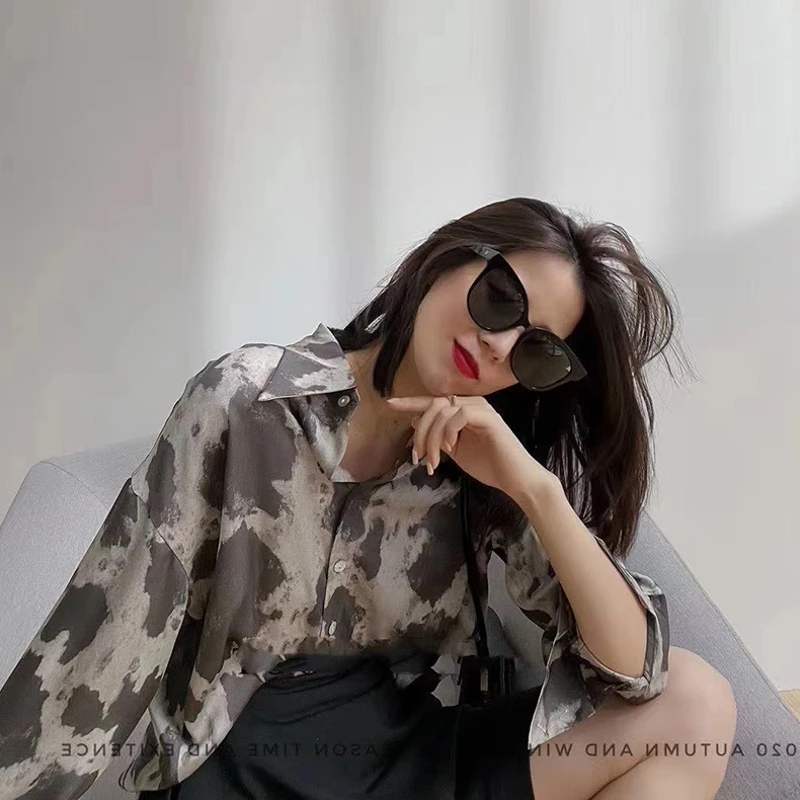 

Houthion Printing Chiffon Women's Blouses Spring Summer Fashion Casual Retro Temperament Long Sleeve Blouse Top Woman Shirt