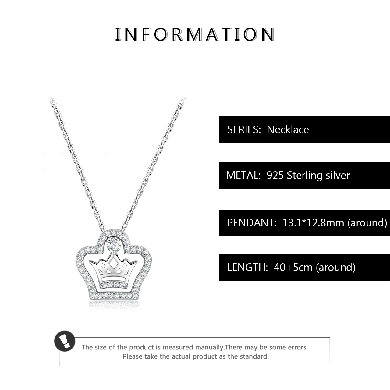 Женское колье из серебра 100% пробы с круглой короной и кулоном циркония |