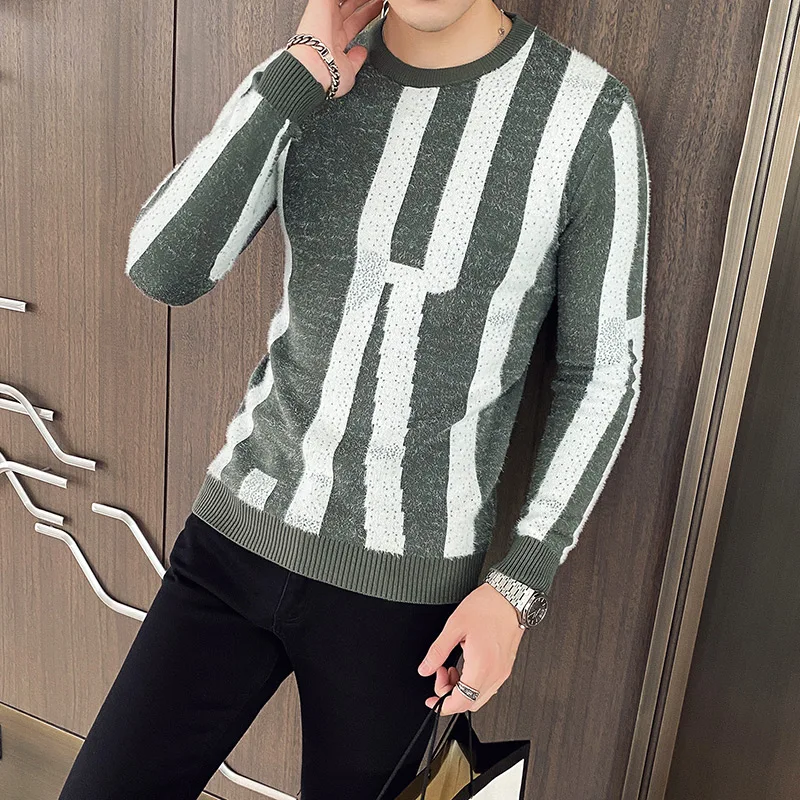 

Men's autumn winter sweaters 2021 new men's fashion casual round neck Keep warm striped long-sleeved knitted pullover sweater