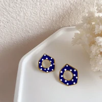fashion irregular white wave drop oil enamel earrings royal blue color poached egg hollow stud earrings women jewelry party gift