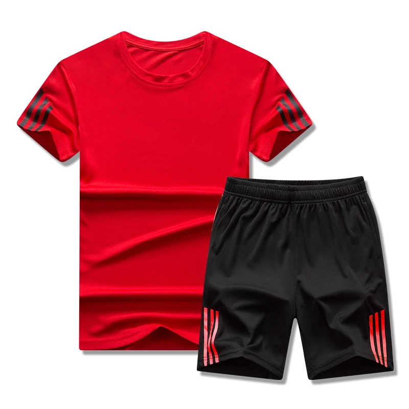 

2021 New Sports Suit Men'S Running Suit Gym Summer Two Piece Quick Drying Clothes Ice Thin Casual Short Sleeve Shorts Summer
