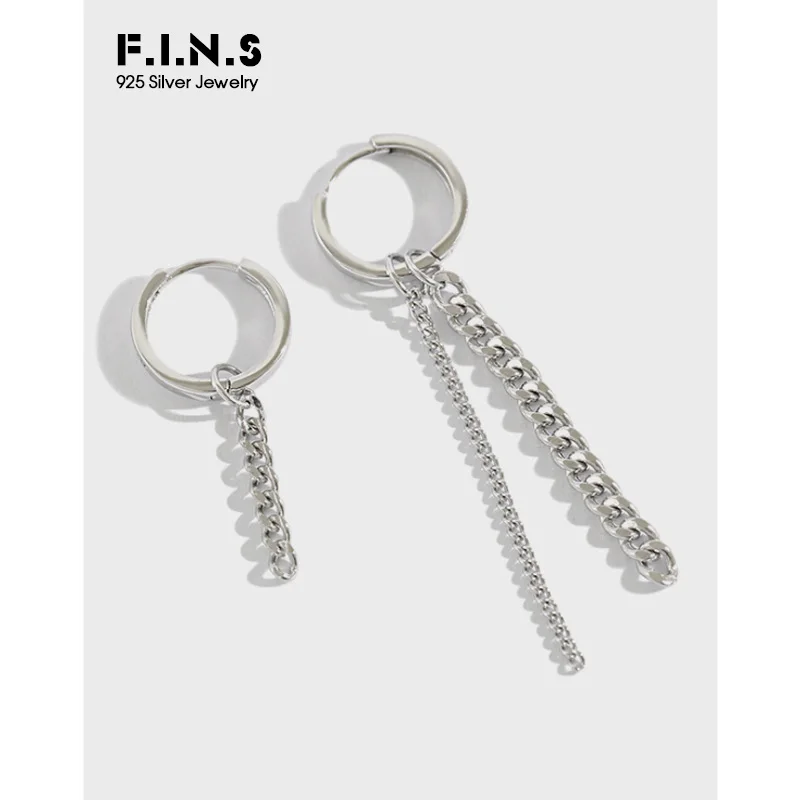 

F.I.N.S Asymmetrical Earrings 925 Sterling Silver Earrings For Women Circle Chain Pendant Long Earrings Woman Fine Jewelry