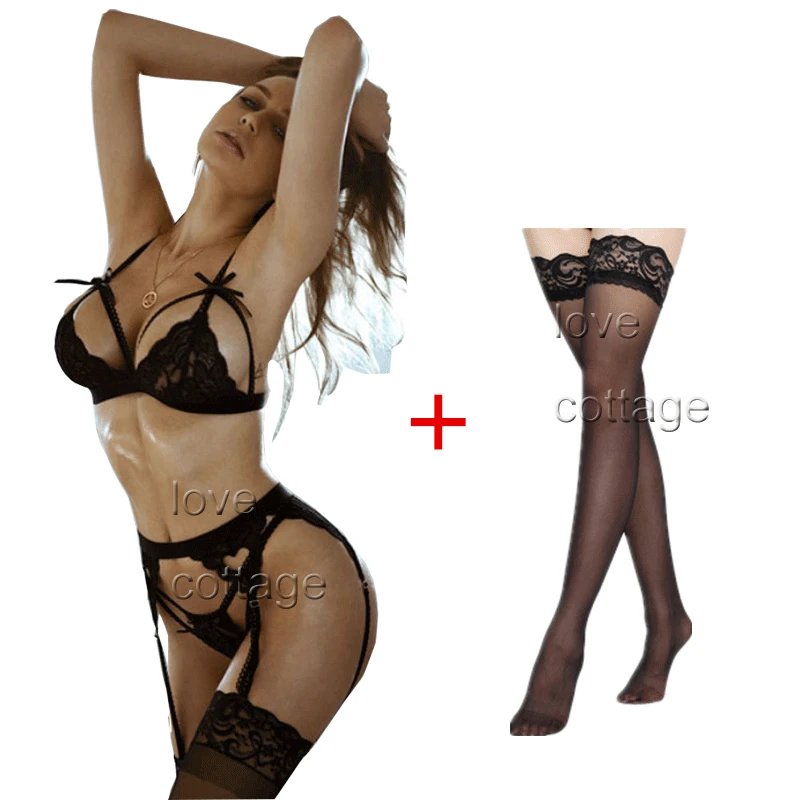 Сексуальный комплект с бюстгальтером + подвязки сексуальные чулки Эротическое
