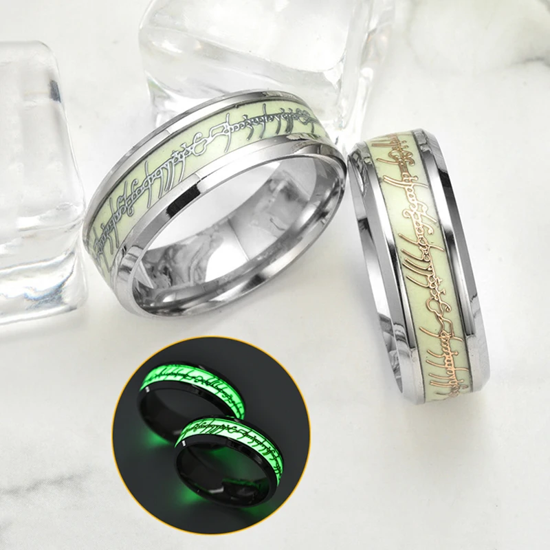 

Fashion Luminous Plated Ring Dark Golden Glowing Ring Letters Women&Men Couple Luminous Ring Fashion Stainless Steel Jewelry