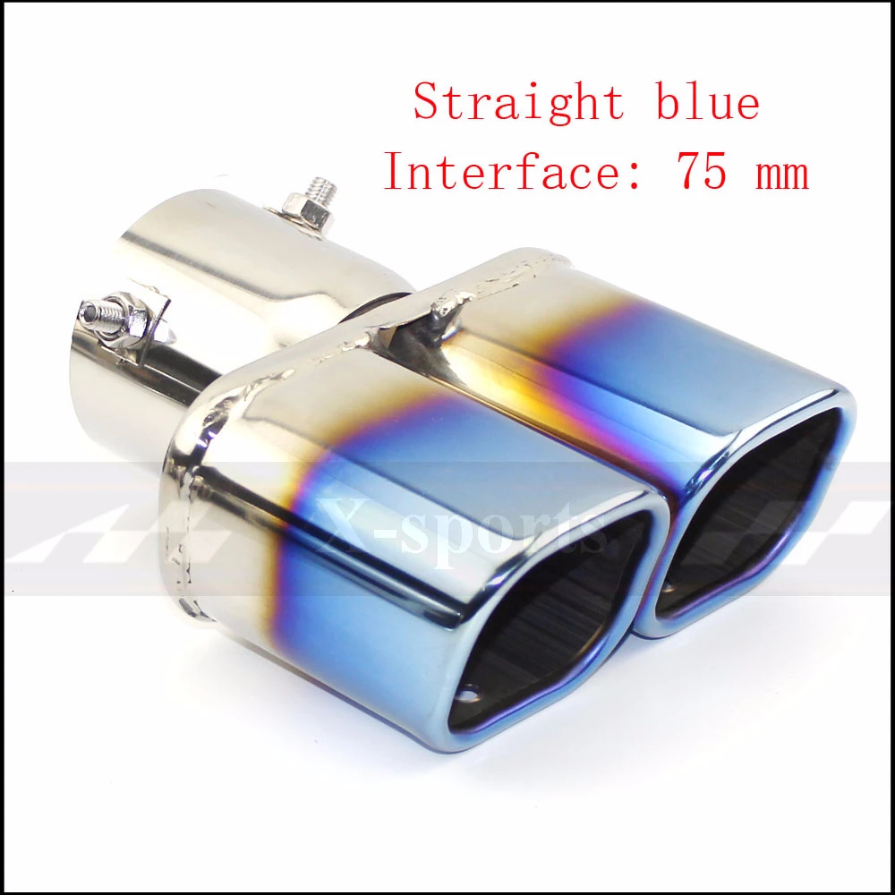straight blue 75MM Выхлопная труба глушителя выхлопной трубы выпускное сопло конец Универсальный нержавеющая сталь Обычный конец Одна замена два двойной Выход ID 60 мм 75 мм - Цвет: straight blue 75MM
