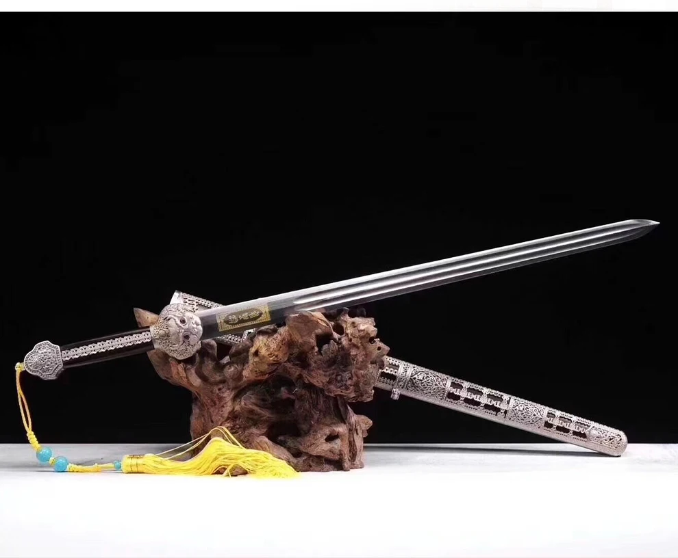 Handmade Folded Steel Chinese QingMing Dynasty Sword white copper fittings Long straight Wide blade sword sharp Daming yongle
