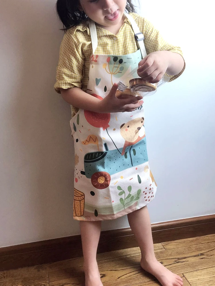 Экологичный плотный Детский фартук из хлопка и льна Мультяшные Кухонные фартуки