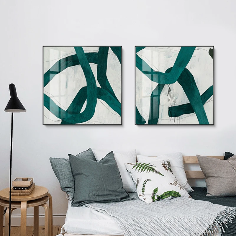 

Abstrac Square Poster Green Irregular Lines Canvas Painting Wall Art Morden Print Picture for Living Room Decoration