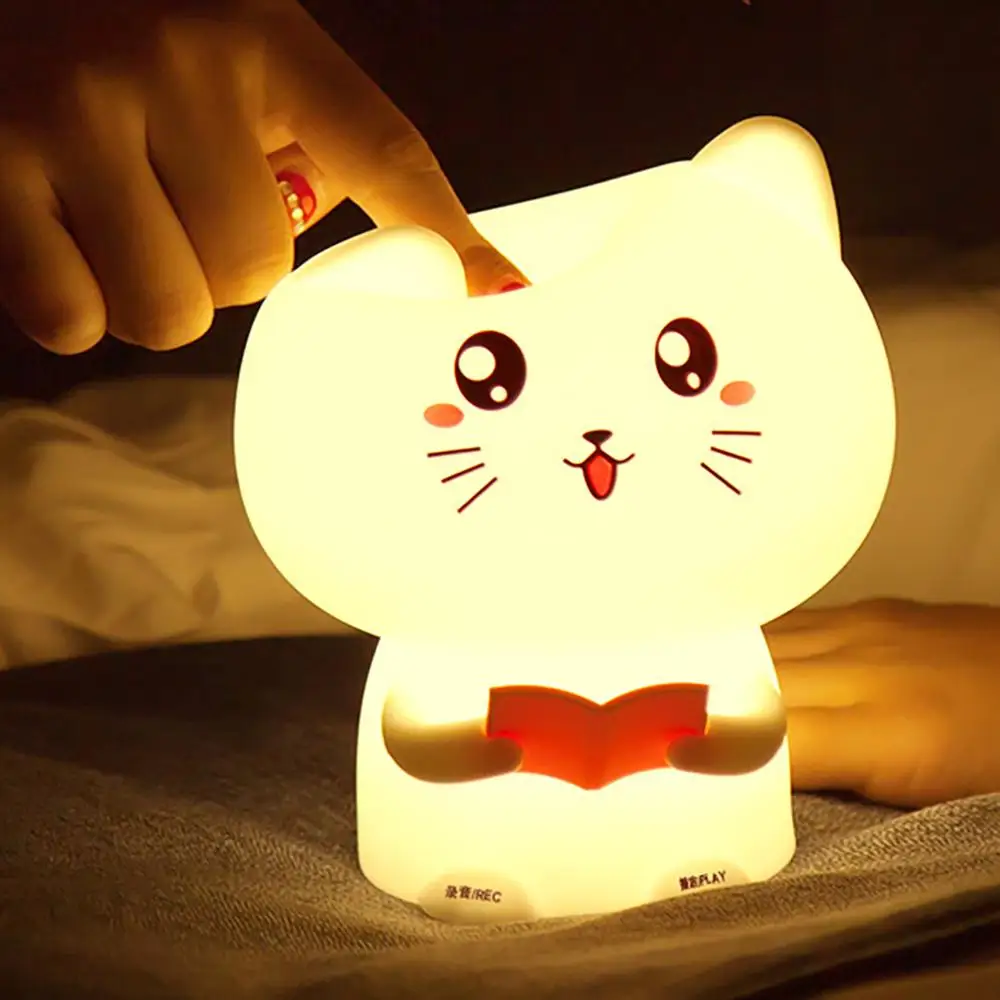 Светодиодный ночник с милым котиком животным силиконовый мягкий мультяшный