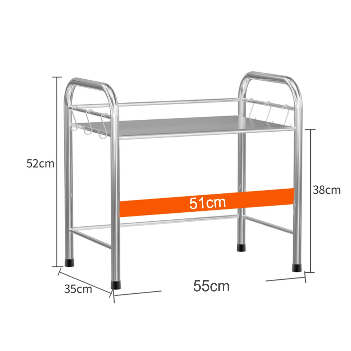 

Stainless Steel Single-layer Microwave Oven Rack + Hook Kitchen Storage Holder Multi-use Oven Spice Rack Steel with 6 Hooks