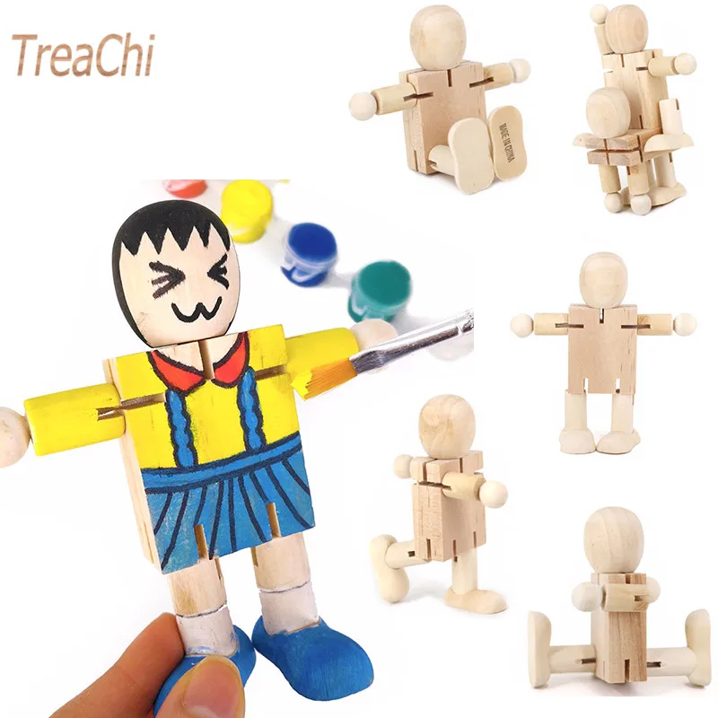 DIY живопись граффити деревянная фигурка вращение регулирование деревянный Робот