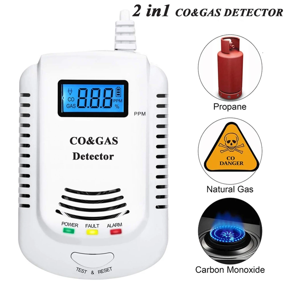 

Gas Detector 2 in 1 Plug-in Home Natural Gas Methane Propane CO Alarm Leak Sensor Detector With Voice Promp And LED Display