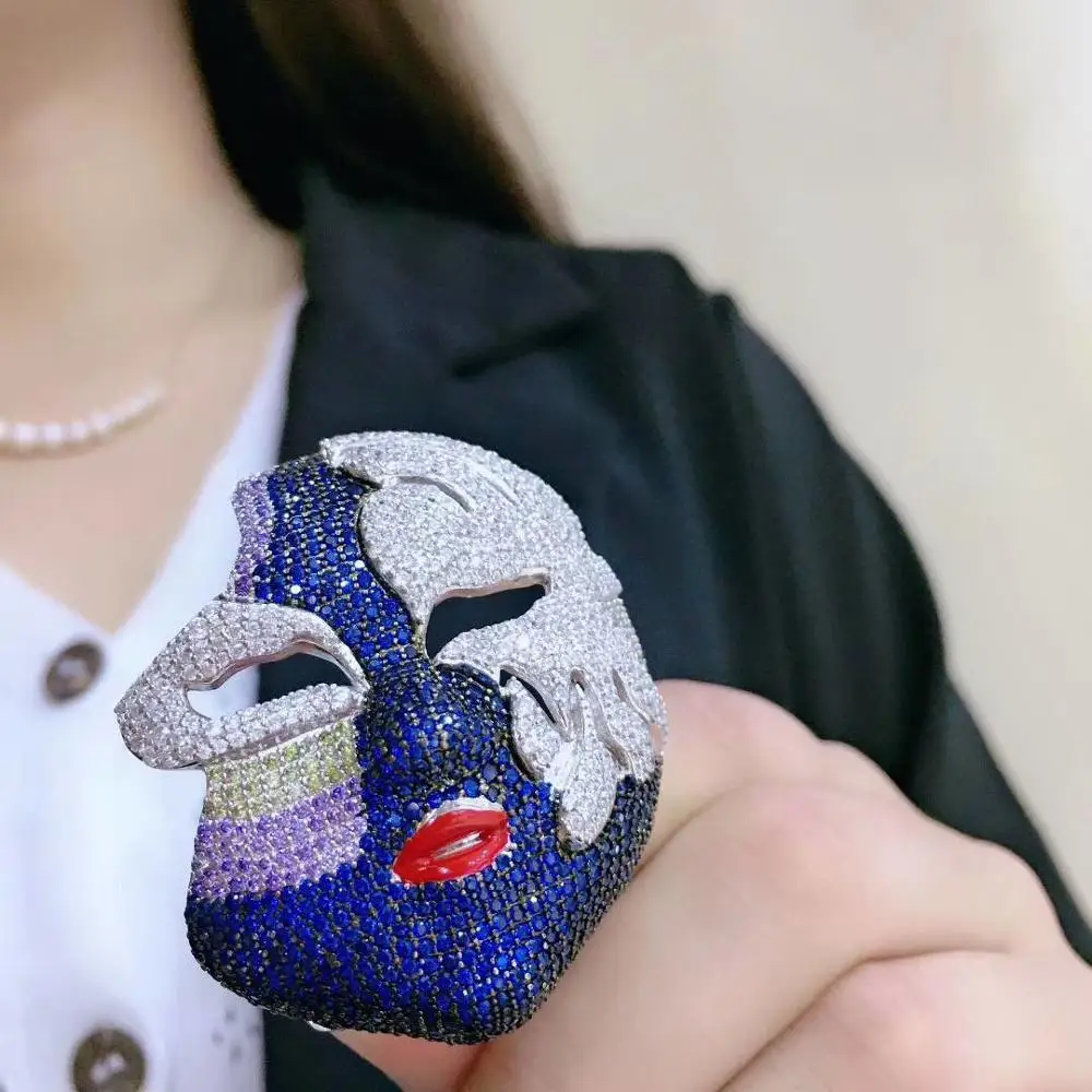 cubic zircon mask brooch unisex jewelry 925 sterling silver fine women men free shipping high quality | Украшения и аксессуары
