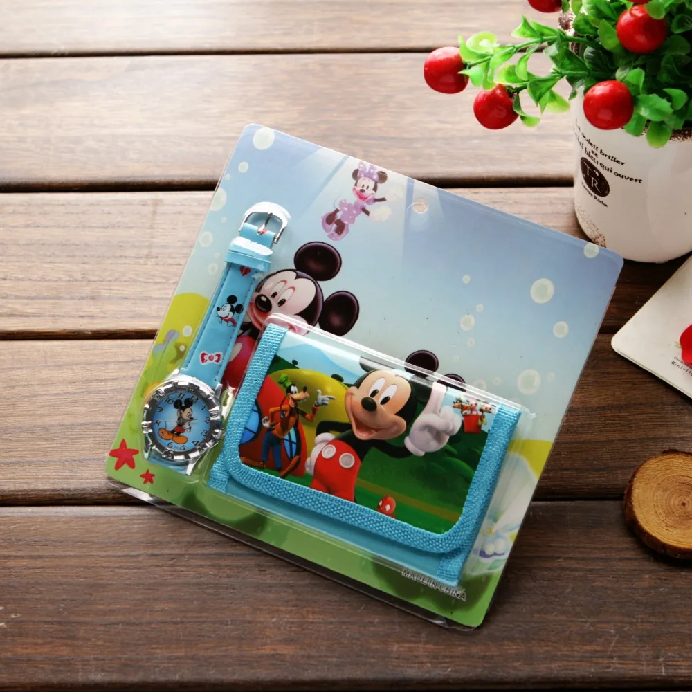 Новинка Набор детских часов disney с кошельком из мультфильма часы Микки и Минни