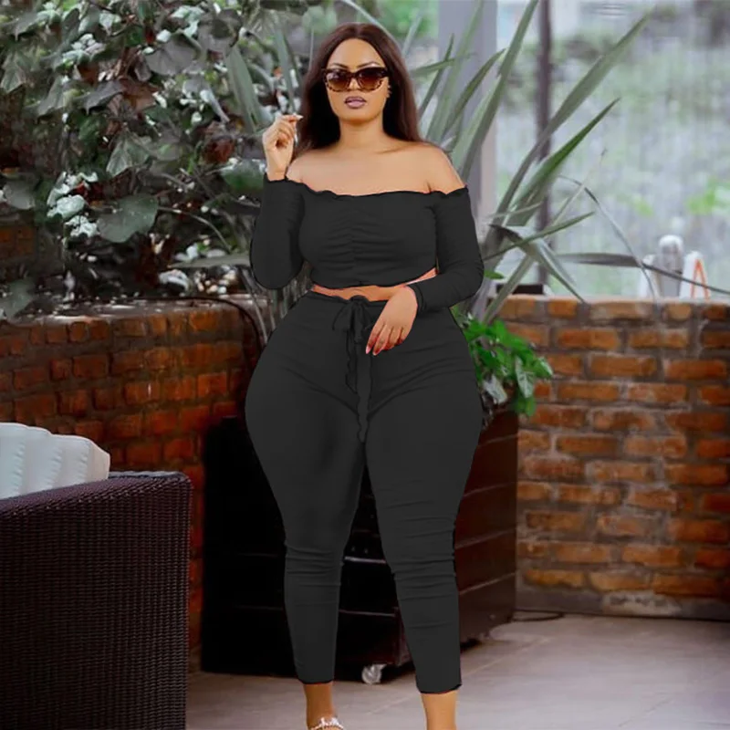

XL-5XL Wholesale Dropshipping Plus Size Clothing For Ladies Outfits Collarless Long Sleeve Top & Pants Suits Women's Tracksuit