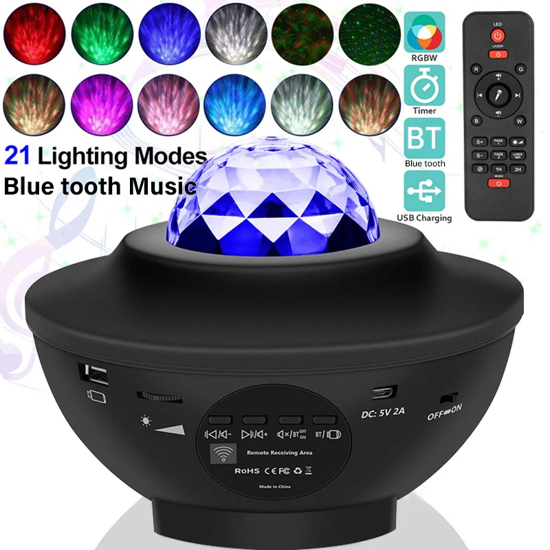 LED Star Galaxy Projector Ocean Wave Night Light Room Decor Rotate Starry Sky Porjectors Luminaria Decoration Bedroom Lamp Gifts | Лампы и