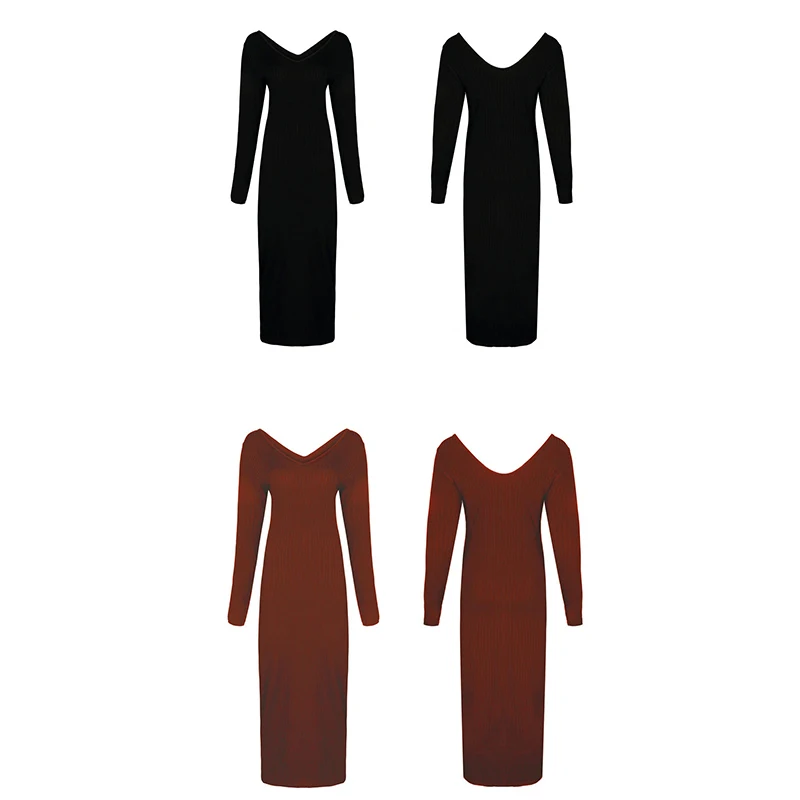 Вязаное платье свитер женское осеннее эластичное облегающее с длинным