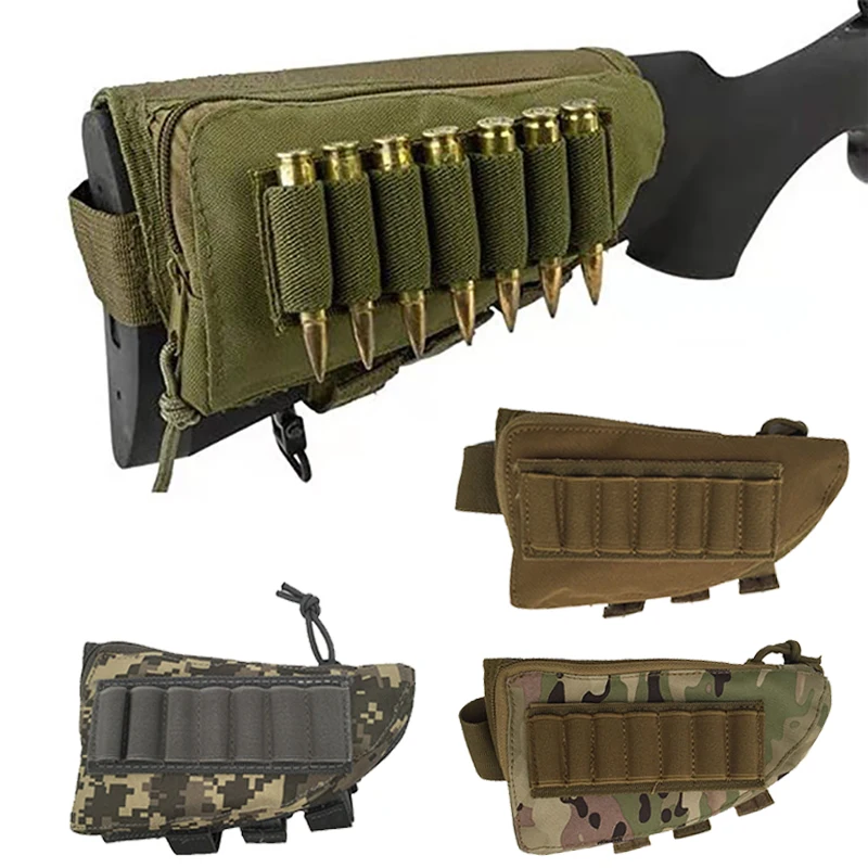 Buttstock Cartridge Pouch Bag Tactical Shotgun Rifle Stock Ammo12 Gauge Shell Holder Cheek Pad Airsoft Hunting Gun Accessory