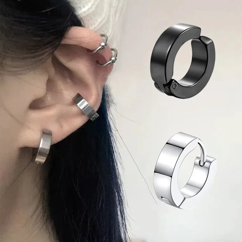 

Fashion Titanium Steel Stud Earrings Ins Hip Hop Circle Ear Clip Earrings Female Ear Clip Korean Earrings Factory Direct Sales