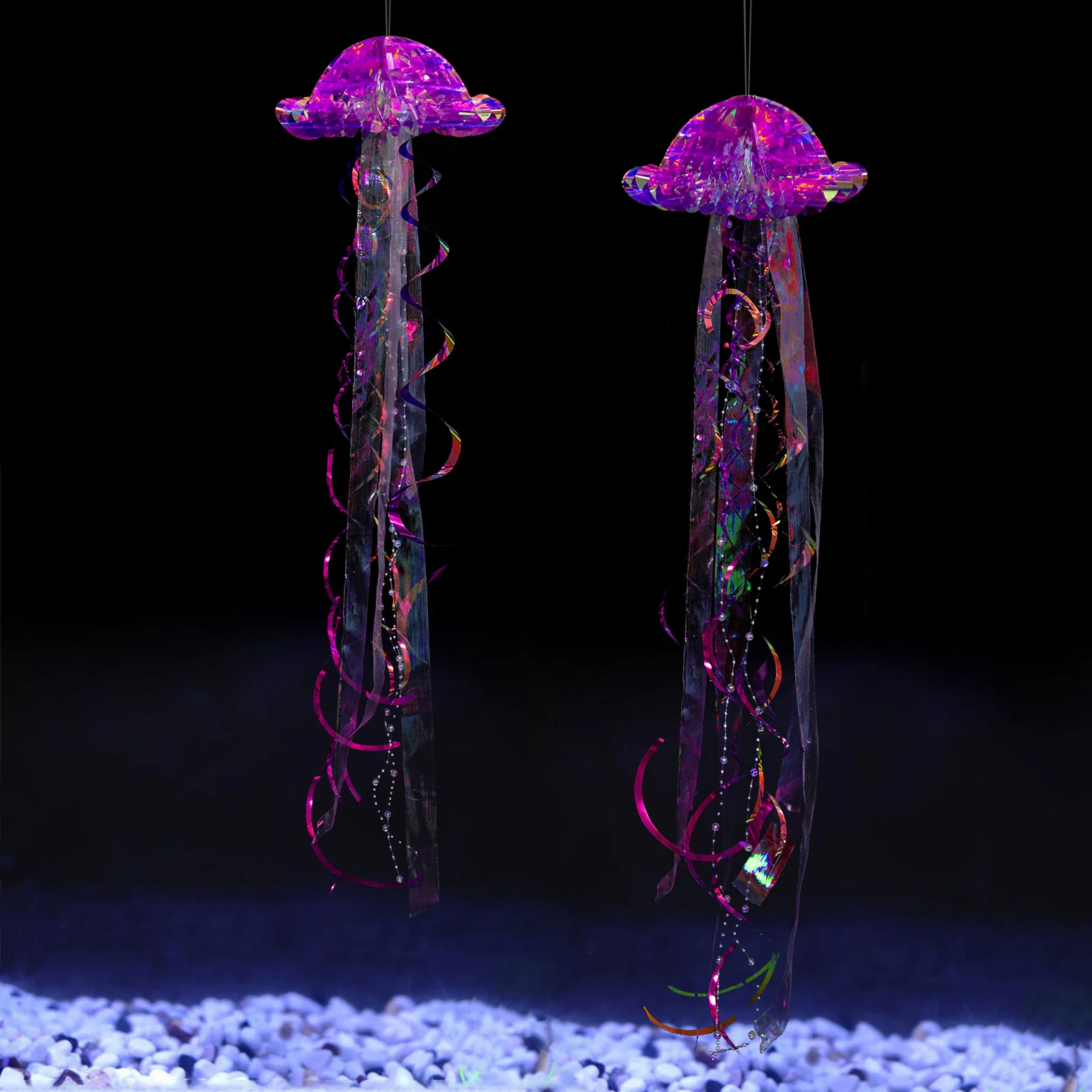

2Pcs 40" Iridescent Pink Jellyfish Honeycomb Swirl Hanging For Under The Sea Girls Mermaid Birthday Party Baby Shower Decoration