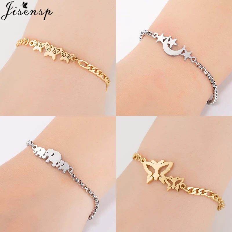 Jisensp модные Нержавеющая сталь браслеты с бабочками для Для женщин девушек