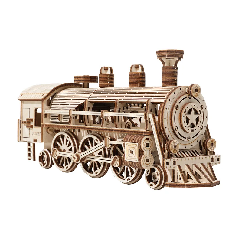 

320PCS DIY Wooden Steam Train Music Box UGUTER 3D Clockwork Type Highly Difficult Adult Mechanical Manual Puzzle Kids Gift