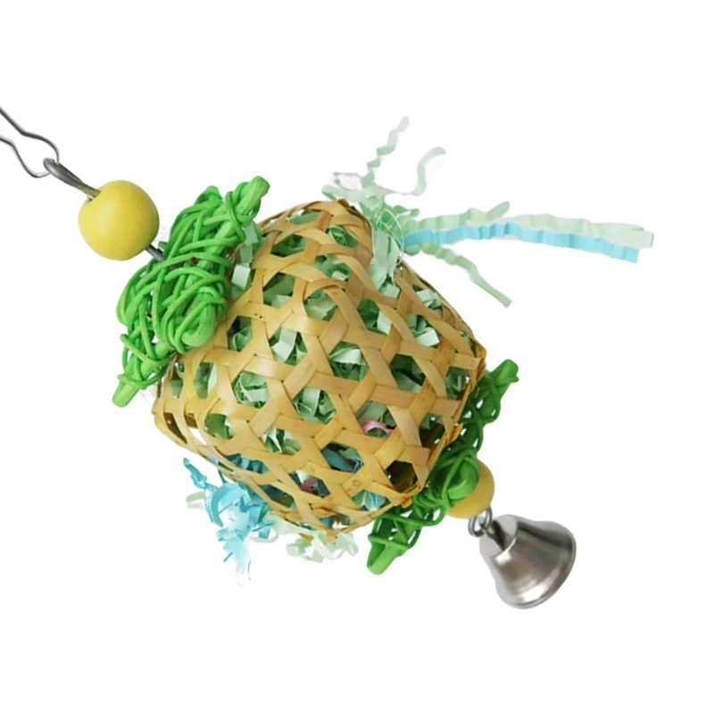 

Pet Parrot Bird Chewing Toys Cage Hanging Woven Rattan Ball with Paper Strips