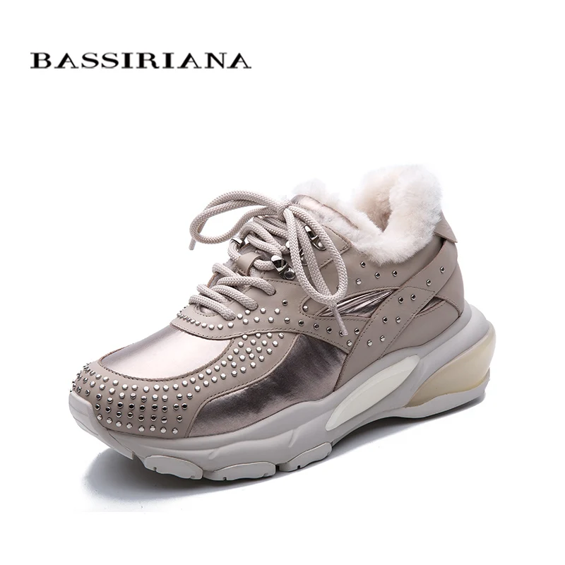 BASSIRIANA2019 зимняя теплая обувь повседневная на платформе женская мода кожа из
