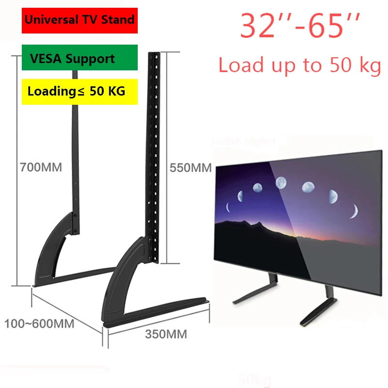 

Universal TV Stand Base For 32''-65" Plasma LCD Flat Screen Height Adjustable Monitor Mount Bracket Load Up To 50 kg