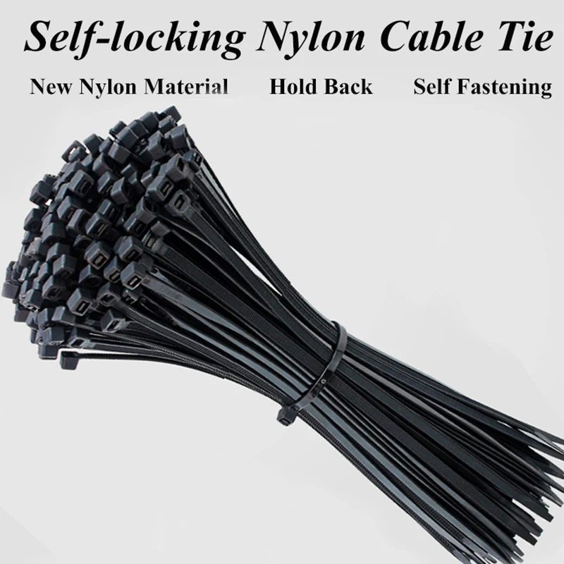 

Набор пластиковых нейлоновых стяжек для кабелей, 100 шт., черный самоблокирующийся органайзер для кабелей, застежка-молния, петля для проводо...