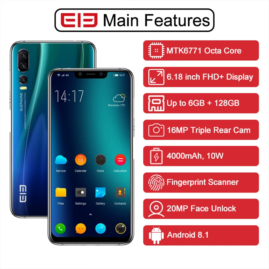 ELEPHONE A5 6 ГБ 128 смартфон четыре ядра MTK6771 18 ''FHD + безрамочный экран с Экран 20MP