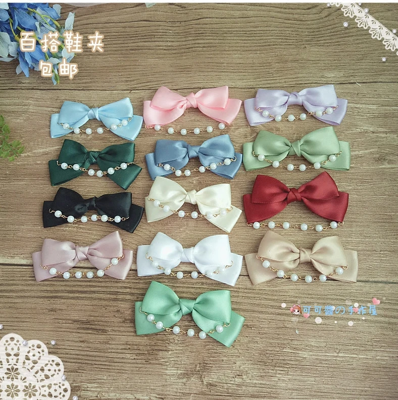 

Lolita soft sister sweet Japanese girl bow shoes buckle shoes flower decoration gorgeous beads chain