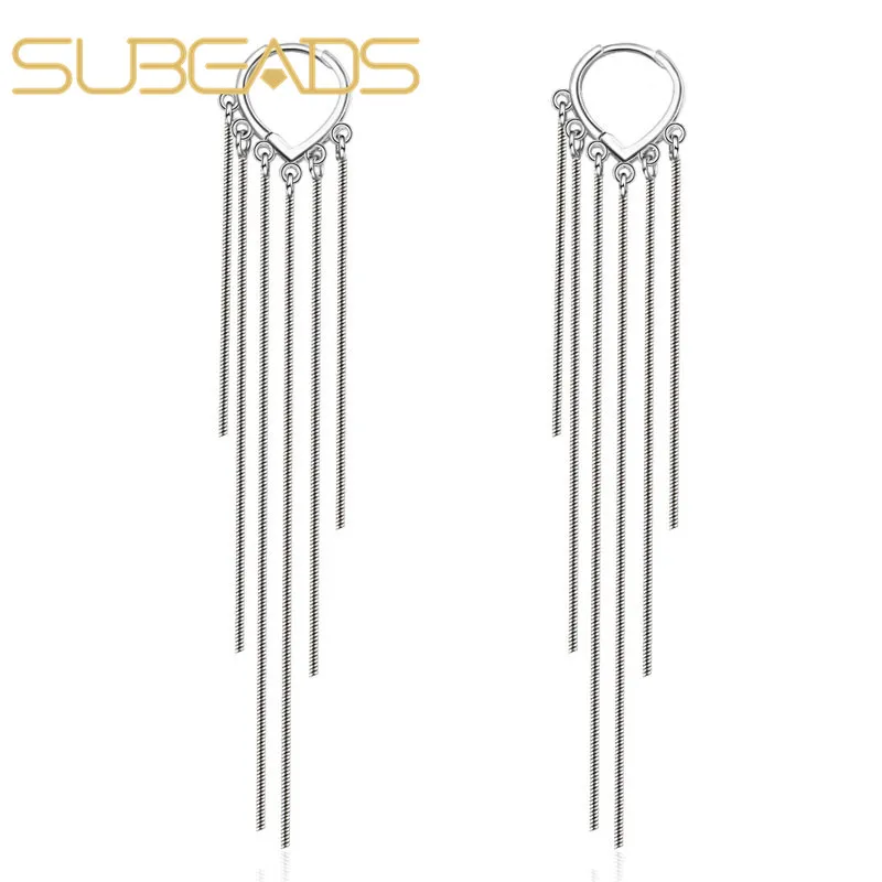 

Subeads Real 925 Sterling Silver Snake Chain Ear Clip Earring For Women Girls Long Tassel Dangle Earrings Ear Accessories Gifts