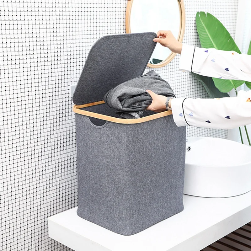 Корзина для белья с крышкой большой бамбука грязного корзина ручкой