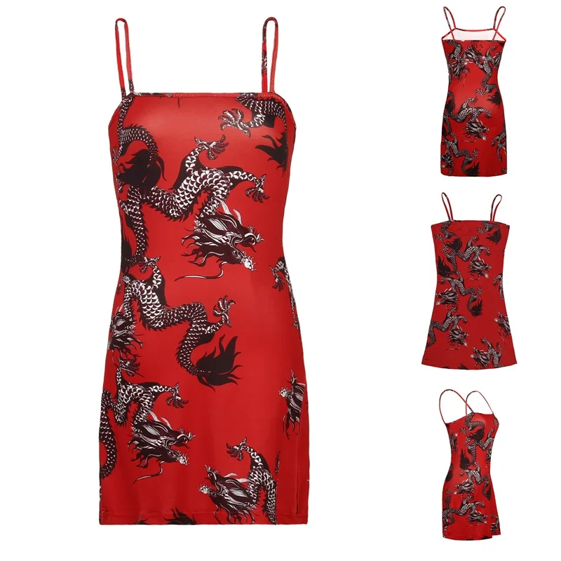 

Fashionable temperament dragon print suspender skirt slim sexy ladies clothing