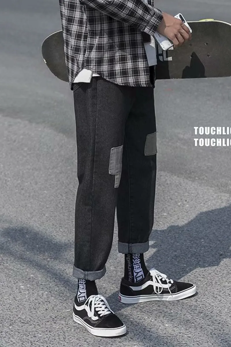 

New loose fitting skateboard straight patchwork jeans men's Korean version versatile original suzerain fashion brand wid 2021