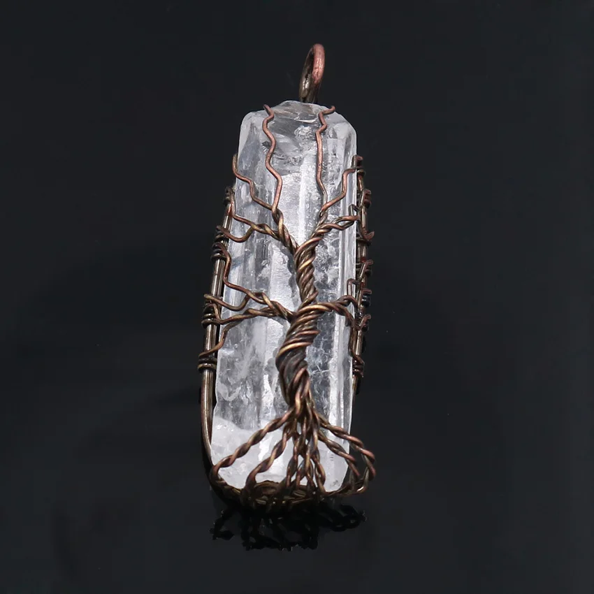 6Send Leather Chain Подвески из природного камня Подвески 7 Чакра радужные украшения DIY кварцевые Дерево жизни рейки исцеляющий кулон ожерелье Маятник для женщин и мужчин - Окраска металла: 6Send Leather Chain